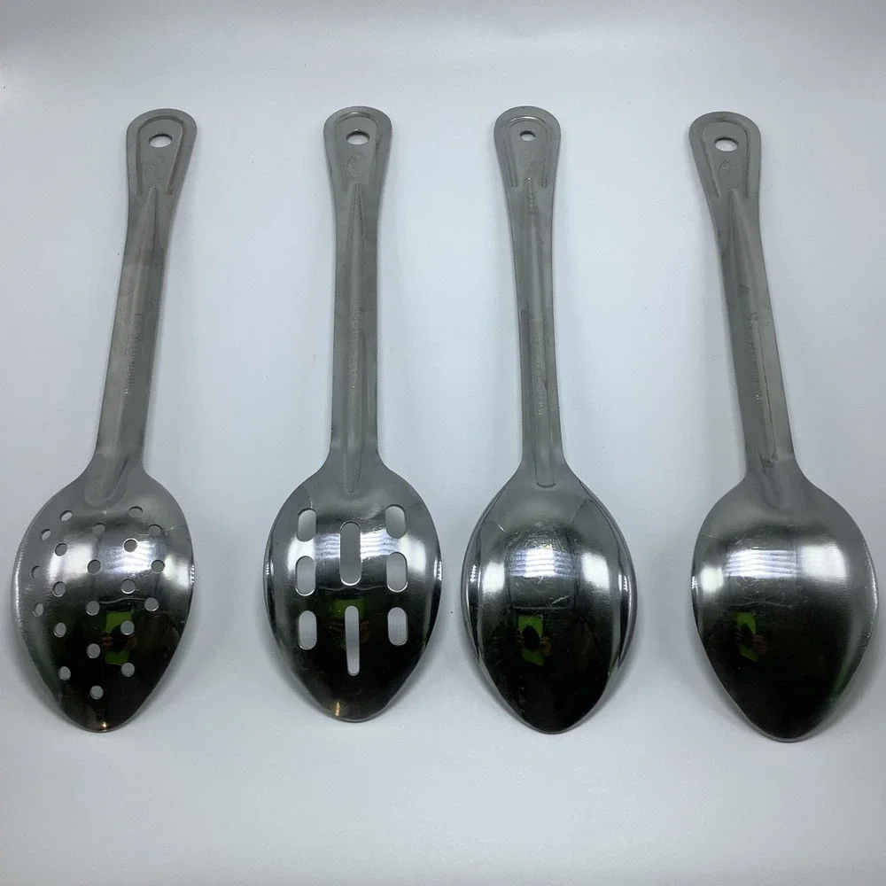 Baker's & Chef's Serving Spoons Solid, Slotted, Stainless Steel Lot of 4 Hanging